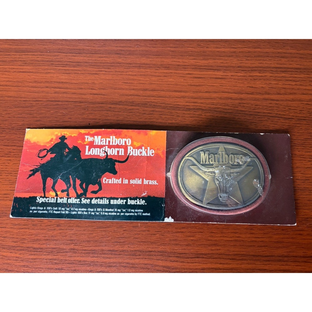 Vintage Solid Brass Marlboro Longhorn Belt Buckle New In Package Vintage Advert